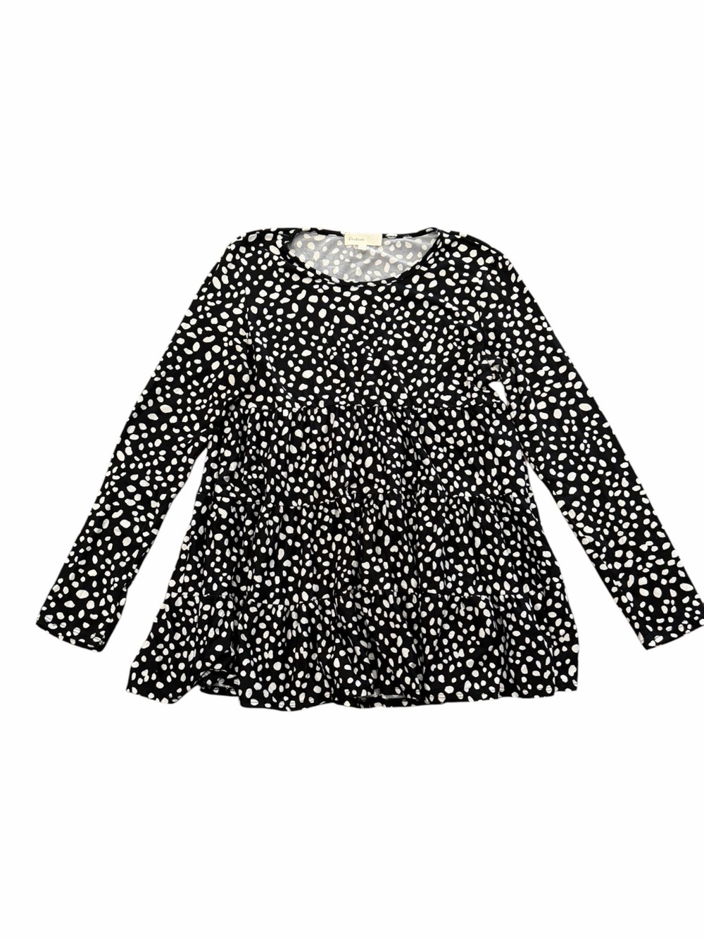 Perfect Black & White Dot Long-Sleeve Tiered Peplum Top M